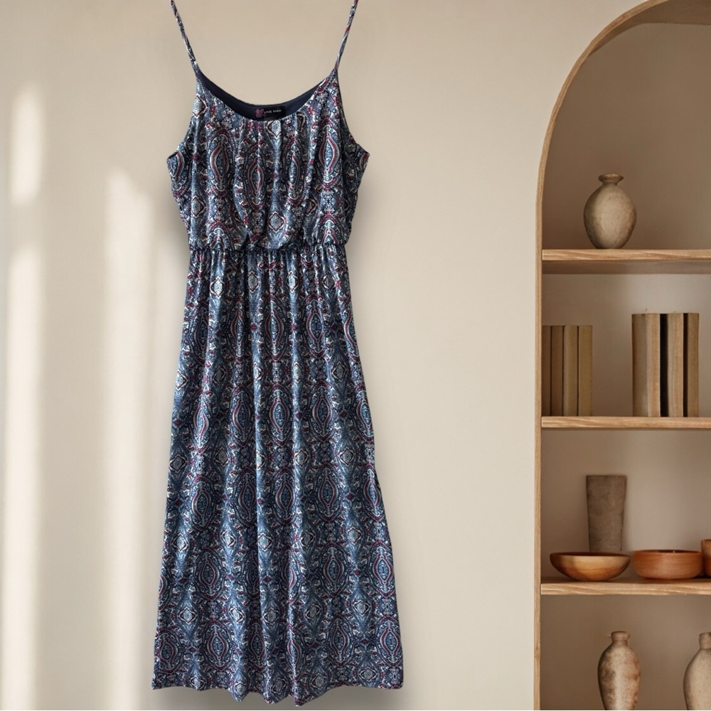 LOVE RYAN Blue Paisley Maxi Sundress with Spaghetti Straps Size L